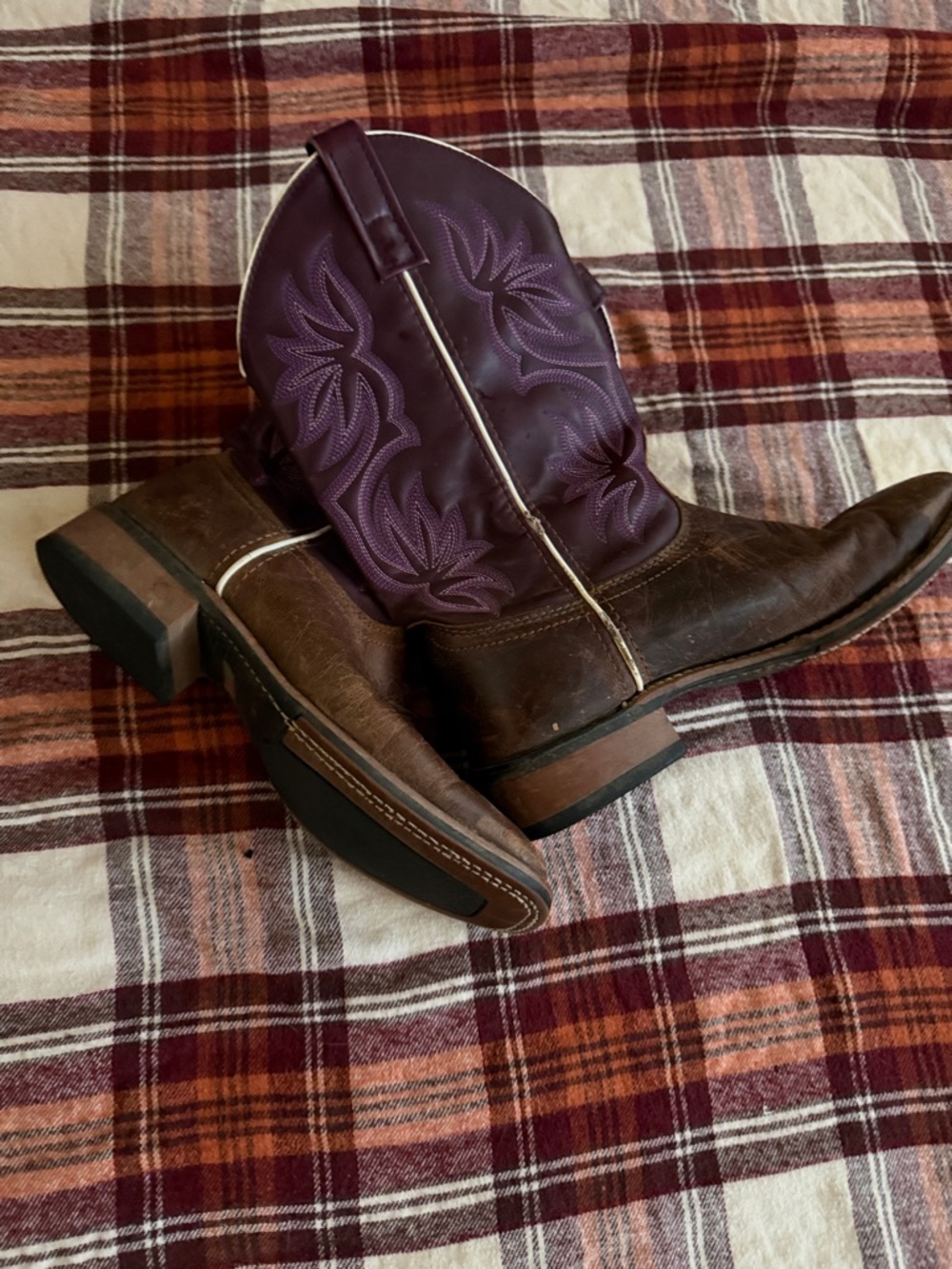 Womens Laredo Brown Leather Western Boots with Purple Shaft